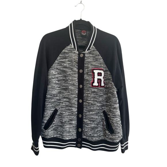 Torrid Rebel Wilson Varsity Jacket Sz 1 Black Snap Front Knit Embroidered #4889 - Picture 1 of 9